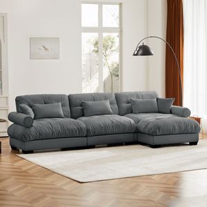 Divano Componibile in Velluto Super Confortevole e Oversize con Pouf Mobile, Braccioli Imbottiti e Tasche Profonde per Soggiorno - Product Image 2
