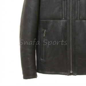 Men's Shearling Leather Bomber <b>Jacket</b> with <b>Canvas</b> Fur Collar Black Faux Fur Lining-Waterproof Windproof Winter Outdoor <b>jackets</b> - Product Image 4