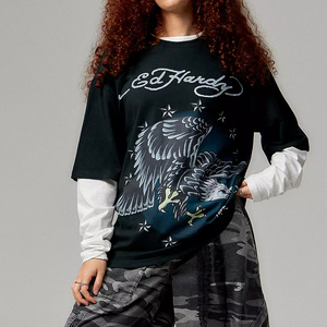 เสื้อยืดโอเวอร์ไซส์ทรงบ็อกซี่สองชั้น พิมพ์ลายกราฟิกตามสั่ง ดีไซน์ใหม่ สำหรับผู้ชาย ผ้าฝ้าย คอกลม แขนยาว - Product Image 6
