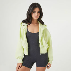 Hoodie court oversize de haute qualité pour femme, décontracté, à manches longues, avec fermeture éclair, logo personnalisé, pour l'hiver et l'automne, avec strass et effet délavé - Product Image 6