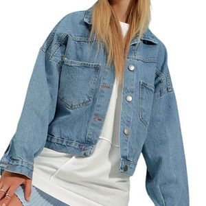 <b>Womens</b> Classic Casual <b>Denim</b> Jacket Vintage Loose Fit Button Closure <b>Long</b> Sleeve Design Autumn Winter Summer - Product Image 6
