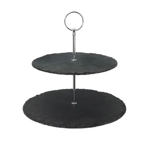 Bandeja de Dos Niveles Cuadrada de Piedra Natural para Postres y Aperitivos con Asa Metálica, Moderna, para Cumpleaños, Hogar y Cocina - Product Image 2