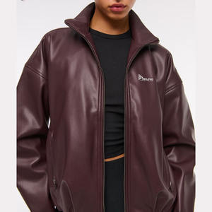 Blouson en cuir matelassé pour homme, style motard, col montant, coupe-vent et respirant, avec logo frontal, idéal pour l'hiver - Product Image 2