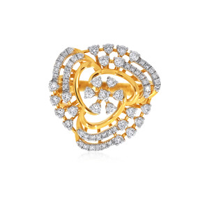 Anillo de cóctel floral chapado en oro amarillo de 18 quilates de primera calidad con corte de corazón y circonita cúbica redonda brillante, un accesorio de lujo. - Product Image 3