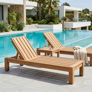 Chaise longue moderne en bois massif, élégante et inclinable, pour l'extérieur, en teck, pour un aménagement luxueux au bord de la piscine d'un complexe hôtelier, design artistique. - Product Image 4