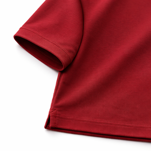 เสื้อโปโลแขนสั้นสีแดงสำหรับผู้ชาย ดีไซน์กระดุม สีพื้น ทรงลำลอง ผ้าทอออกซ์ฟอร์ด - Product Image 5