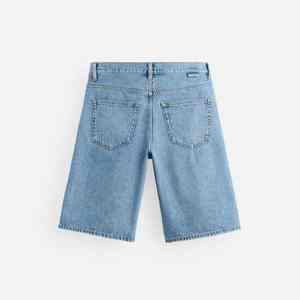 Shorts en jean décontractés pour hommes 100% Coton, coupe droite, style vintage urbain, respirant, séchage rapide, avec strass et fermeture éclair, mode estivale, finition brute - Product Image 6