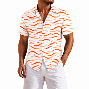 Chemise Hawaïenne Homme Personnalisée à Manches Courtes Imprimée Numérique Motif Vague Tropicale Tricotée Boutonnée Été 320g Respirante ODM - Product Image 2