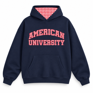<b>American</b> University Navy Blue Hooded Sweatshirt Women's Fleece Cotton Pullover Autumn Casual Wear Regular Length Full Sleeve - Product Image 1