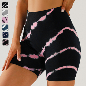 High Waist Tie Dye Knitted <b>Shorts</b> <b>Women</b> Sporty Breathable Spandex Polyester Fitness Wear <b>Short</b> <b>Leggings</b> - Product Image 6