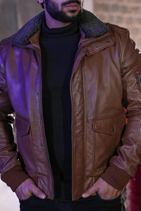 Vestes pour hommes, tendance, de haute qualité, en cuir véritable, veste de motard, OEM, logo personnalisé, col en fourrure, vente en gros pour hommes - Product Image 3
