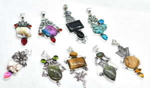 Collares con Colgantes de Piedras Preciosas Naturales Variadas, Chapados en Plata sobre Latón, con Cruz Cristiana, Hechos a Mano, Joyería de Moda para Mujer - Product Image 5