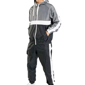 Conjunto de 2 piezas cortavientos personalizado para hombre, traje deportivo con cremallera y bloques de color, nuevo y elegante. - Product Image 1