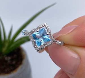 Anillo Art Deco con Topacio Blanco Azul Cielo Natural, Plata de Ley 925, Certificado IGI, Joyería Fina Hecha a Mano, Anillo de Compromiso para Mujer - Product Image 4