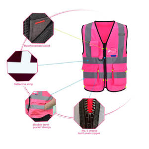 เสื้อกั๊กสะท้อนแสงแบบกำหนดเองสำหรับ OEM ความปลอดภัยสูง มองเห็นได้ชัดเจน มีซิปด้านหน้า ผ้าฝ้าย 100% กันน้ำ ราคาถูก เสื้อกั๊กนิรภัยแบบมองเห็นได้ชัดเจน - Product Image 3