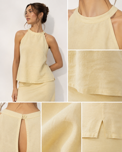 New Trendy Cotton Halter Neck Maxi Dress - Casual Summer Sleeveless Yellow Long Gowns for Women Beach & Holiday Fashion Wear - Product Image 6