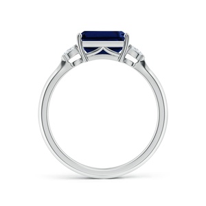 Anillo Solitario de Oro Sólido de 14K con Zafiro Azul Natural Corte Esmeralda de 7x5mm y Diamantes, Anillo de Compromiso y Boda de Oro Sólido de 14K - Product Image 4