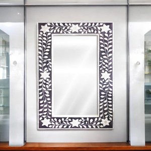Floral Bone Inlay Large Elegant Bohemian Handmade Wall <b>Mirror</b> with Floral Pattern for Bathroom Use and Living Room Decor - Product Image 4