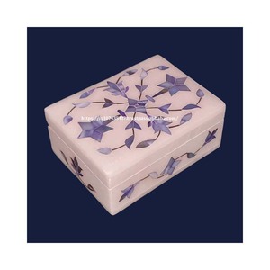 Cajas de joyería de mármol azul hechas a mano para bebés recién nacidos logotipo personalizado y madre de perla incrustaciones Almacenamiento de Acción de Gracias envío gratis - Product Image 3