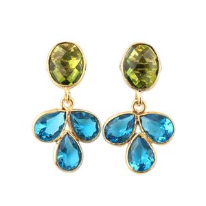 Nueva llegada Pendientes de gota con estilo dorado Pendientes de diseño de flores doradas Verde por pendiente de piedras preciosas - Product Image 1