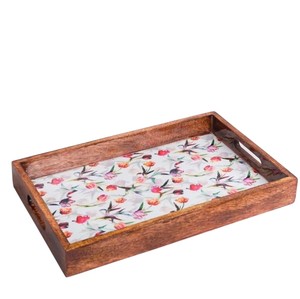 Handmade Mango Wooden Serving Tray with Elegant Floral Print & Handles <b>Decorative</b> Rectangle Platter for Home <b>Kitchen</b> <b>Decor</b> - Product Image 1