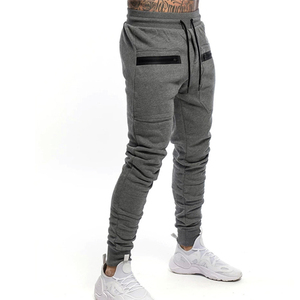 Private Label Grey Gym Joggers Horizontal Zip Pocket <b>Men</b> Tight Fit Running Sweatpants Premium Sportswear Track Pants Bulk - Product Image 1