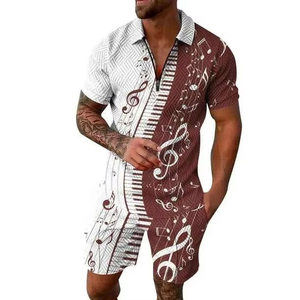 Conjunto de 2 Piezas para Hombre, Camiseta de Cuello Redondo y Manga Corta, Estilo Vintage, Cómodo, para Verano + Pantalones Cortos, Ropa Casual de Playa con Logotipo Frontal - Product Image 5