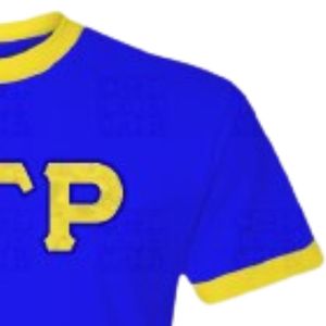 เสื้อยืด Sigma Gamma Rho สีน้ำเงิน เหลือง ดำ ลายตัวอักษรผ้าซาติน สำหรับผู้หญิง ชมรมพี่น้องชาวกรีก แต่งขอบตัดกัน แขนสั้น สไตล์ลำลอง สำหรับวิทยาลัย - Product Image 3