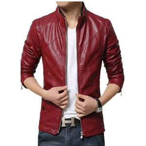 Men's 100% Polyester Thick Leather Jacket Stand Collar <b>Covered</b> <b>Button</b> Patchwork Design Windproof Breathable Cotton Filled High - Product Image 3