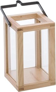 Portavelas Rústico de Madera, Farol Decorativo de Mesa con Florero de Vidrio Tipo Huracán - Product Image 5