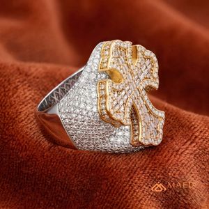 Anillo Cruzado de Moissanita Chapado en Oro para Hombre, Anillo de Lujo con Incrustaciones de Baguette Estilo Hip Hop, Joyería de Moda, Regalo - Product Image 2