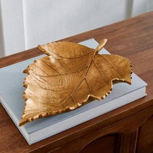 Stylish Modern Leaf Gold Stainless Steel Oval Serving <b>Tray</b> <b>Mirror</b> Finish Lightweight Snack Dessert Display Storage Organizer - Product Image 1