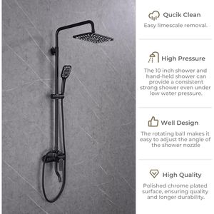 Juego de Grifería para Ducha Cuadrada de 10 Pulgadas con Rociador Manual de 3 Funciones - Product Image 6