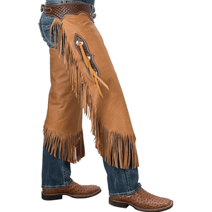 Chaps Ingleses de Cuero Tostado con Diseño de Cesta Trenzada, Flecos, Cierre de Botón y Hebilla, Ajuste Holgado para Equitación y Competición - Product Image 2