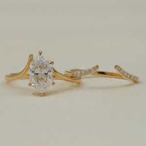 Dutch marquise Cut Diamond Dual Band Ring Set Lab Grown 2.00CT With 18K Yellow Gold Fine Proposal <b>Gift</b> <b>Her</b> <b>For</b> Wedding Occasion - Product Image 3