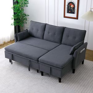 Dark <b>Grey</b> Reversible L-Shaped Chaise Sectional Sofa with <b>Storage</b> Cotton Linen for Office and Apartment Use - Product Image 6
