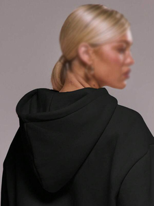 Sudaderas con Capucha de Felpa de Algodón Negras para Mujer, Estilo Casual, Hombros Caídos, de Alta Calidad, Fabricante de Ropa con Logotipo Personalizado - Product Image 4