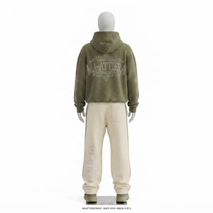 Conjunto de Sudadera con Capucha Verde Oliva Personalizada y Pantalones Jogger Crema, Chándal de Algodón con Pedrería, Ropa Urbana, Venta al por Mayor OEM - Product Image 3