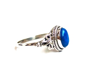 Anillo de Plata con Lapislázuli Natural, Anillo Ovalado Hecho a Mano con Gema Cabochón, Joyería Vintage Boho para Mujer, Regalo de Anillo de Piedra de Nacimiento para Mamá Unisex - Product Image 3