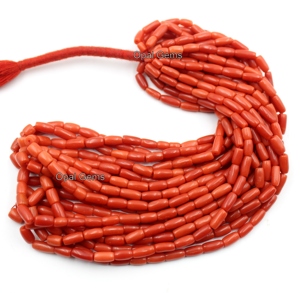 Natural Italian <b>Red</b> Coral Stone <b>Beads</b> Third Party Certified Barrel Shape Mediterranean Strand Drum Shape Sizes 6x4mm & 10x5mm - Product Image 1