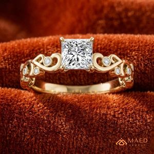 Elegante Anillo de Moissanita con Corte Princesa y Microincrustaciones para Mujer, Chapado en Oro, Regalo de Joyería para Compromiso, Boda o Aniversario, Estilo Americano - Product Image 2