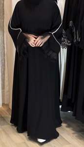 Luxury Elegant Breathable Handmade <b>Black</b> Beaded Polyester Abaya Long Sleeve <b>Floor</b> <b>Length</b> Modest Evening Party <b>Dress</b> Women Eid - Product Image 6