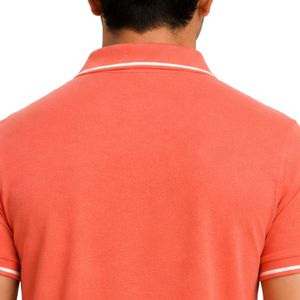 Polo pour homme en corail rose premium avec col contrastant blanc, bordure des manches, broderie personnalisée du logo Laurel, manches courtes, décontracté, golf - Product Image 3