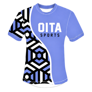 Camiseta de Rugby Geométrica Azul Periwinkle, Negra y Blanca, de Manga Corta, Cuello Redondo, Personalizable, Transpirable, para Entrenamiento Deportivo en Equipo - Product Image 1