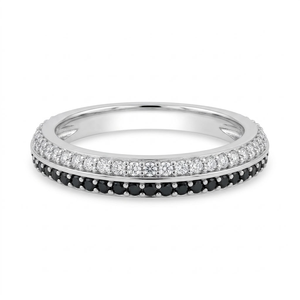 Bague Éternité Tendance en Argent Sterling 925 avec Diamants Ronds Brillants, Bande Noire et Blanche, Bijoux de Fiançailles et de Mariage pour Femme - Product Image 1