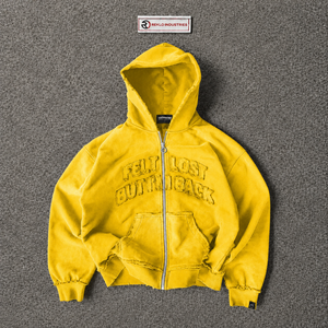 Men's <b>Yellow</b> Embossed Zip-Up <b>Hoodie</b> Oversized French Terry Casual Sweatshirt Front Letter Design Autumn Wear Casual Urban Wear - Product Image 5
