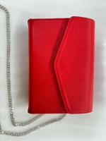 Tas Clutch Wanita Kulit Asli Merah Tahan Air Berkualitas Tinggi dengan Penutup Kancing, Tali Rantai Panjang, Dompet Fashion Buatan Tangan