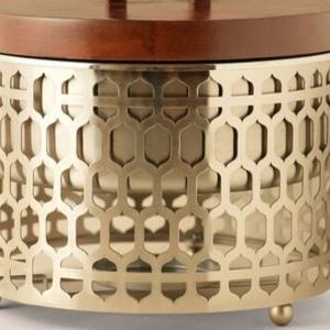 Plat de service de luxe à découpe géométrique, chauffe-plat rond en acier inoxydable avec couvercle en bois de noyer pour le Ramadan, les buffets d'hôtel et les serveurs - Product Image 6