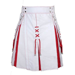Kilt écossais blanc et rouge avec détails de laçage, design utilitaire, kilt moderne de style Highland 2026 - Product Image 4