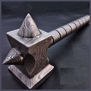 Martillo de Acero de Damasco, Martillo de Acero Tradicional Hecho a Mano, Diseño Soldado con Patrón, Artículo Decorativo de Colección con Mango de Madera - Product Image 6